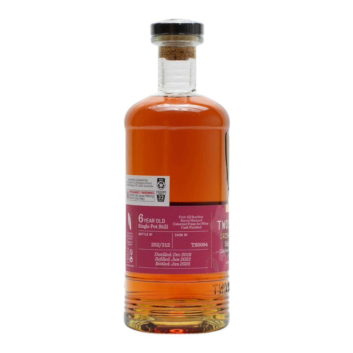 Two Stacks Single Pot Still Cab Franc Ice Wine Cask Finish 6 Year Old Irish Whiskey 700ml