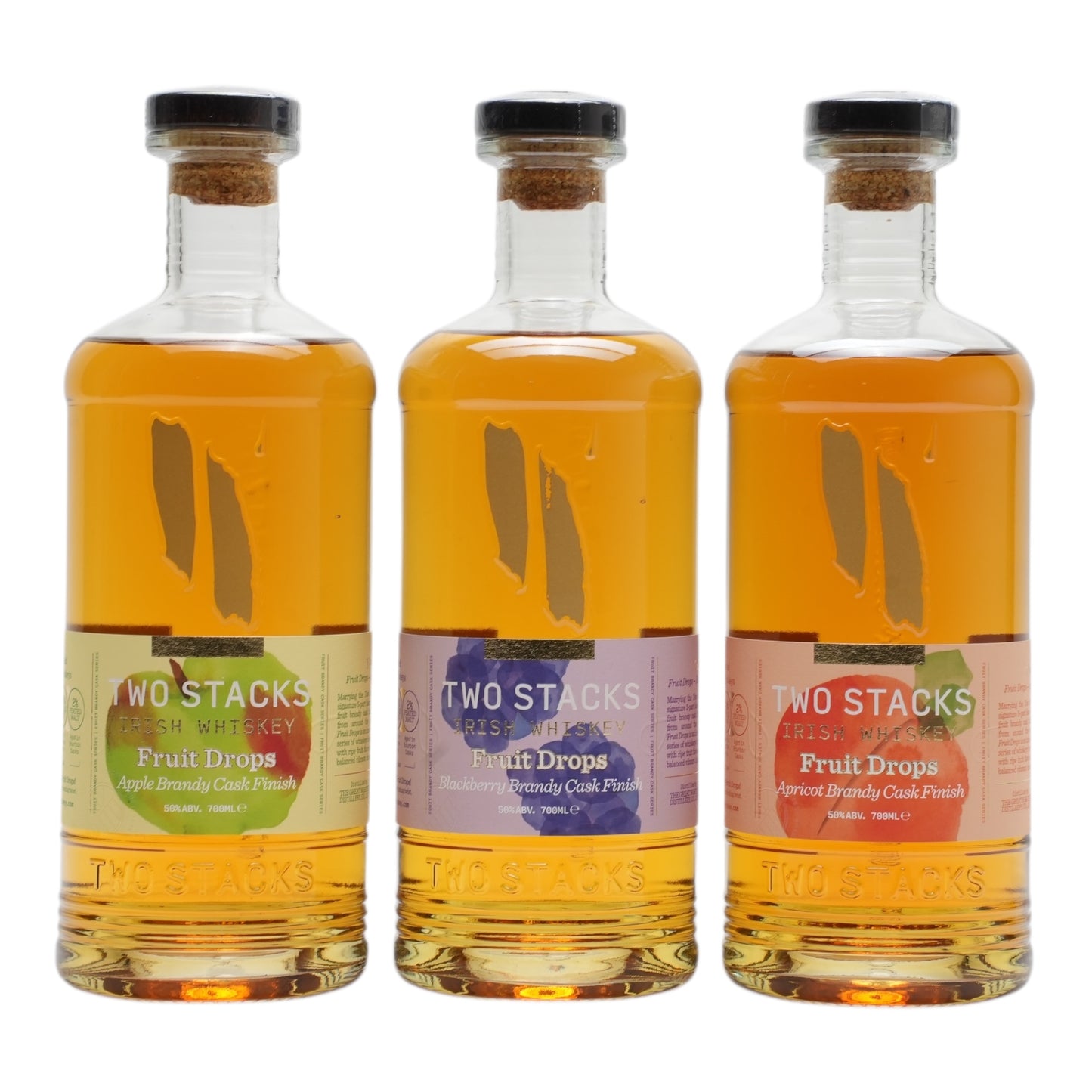 Two Stacks Fruit Drops 3 Bottle Set (Blackberry Brandy, Apple Brandy & Apricot Brandy Cask Finish) Irish Whiskey 700ml